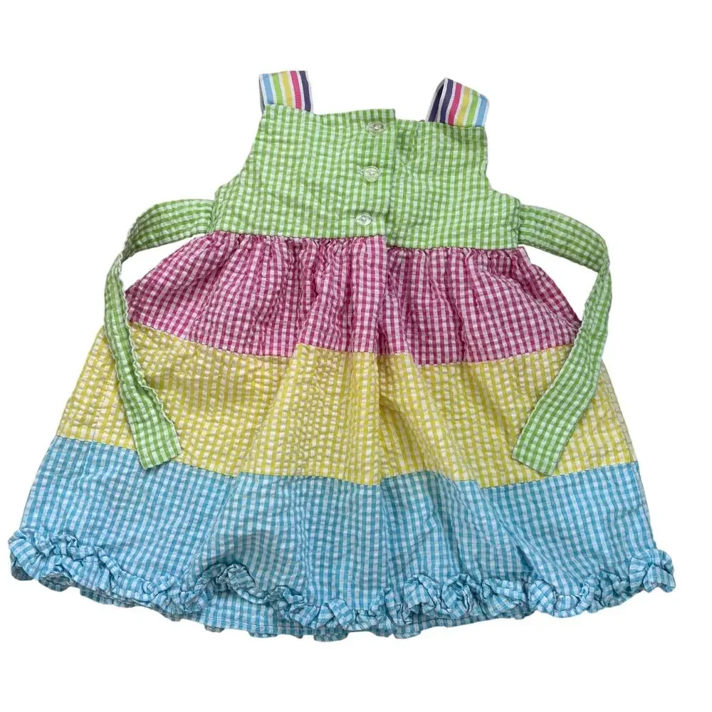 VTG Emily Rose Girls Fish Applique Seersucker Dress 12M Cottagecore Rainbow Bow